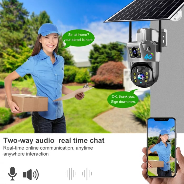Camera Solară 4G SIM, 8MP și Lentilă Duală - Supraveghere 24/7, Fără Interupere, pan-tilt-zoom, vedere nocturna color, IP66, detectare si urmarire umana, audio bidirectional [5]
