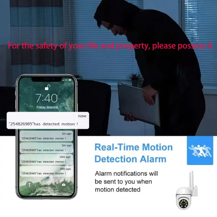 Camera Supraveghere WiFi 3MP cu Vedere 360° | Alarmă Integrată | Stocare 64GB [3]