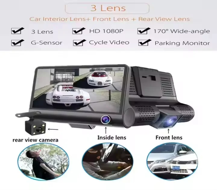 Camera Auto Triple cu Display 4" | Monitorizare Completa Față, Spate și Interior [4]