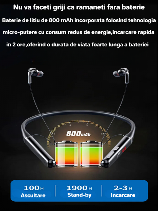 Căști Over-the-Neck Bluetooth - 100h Autonomie & Sunet Premium [10]