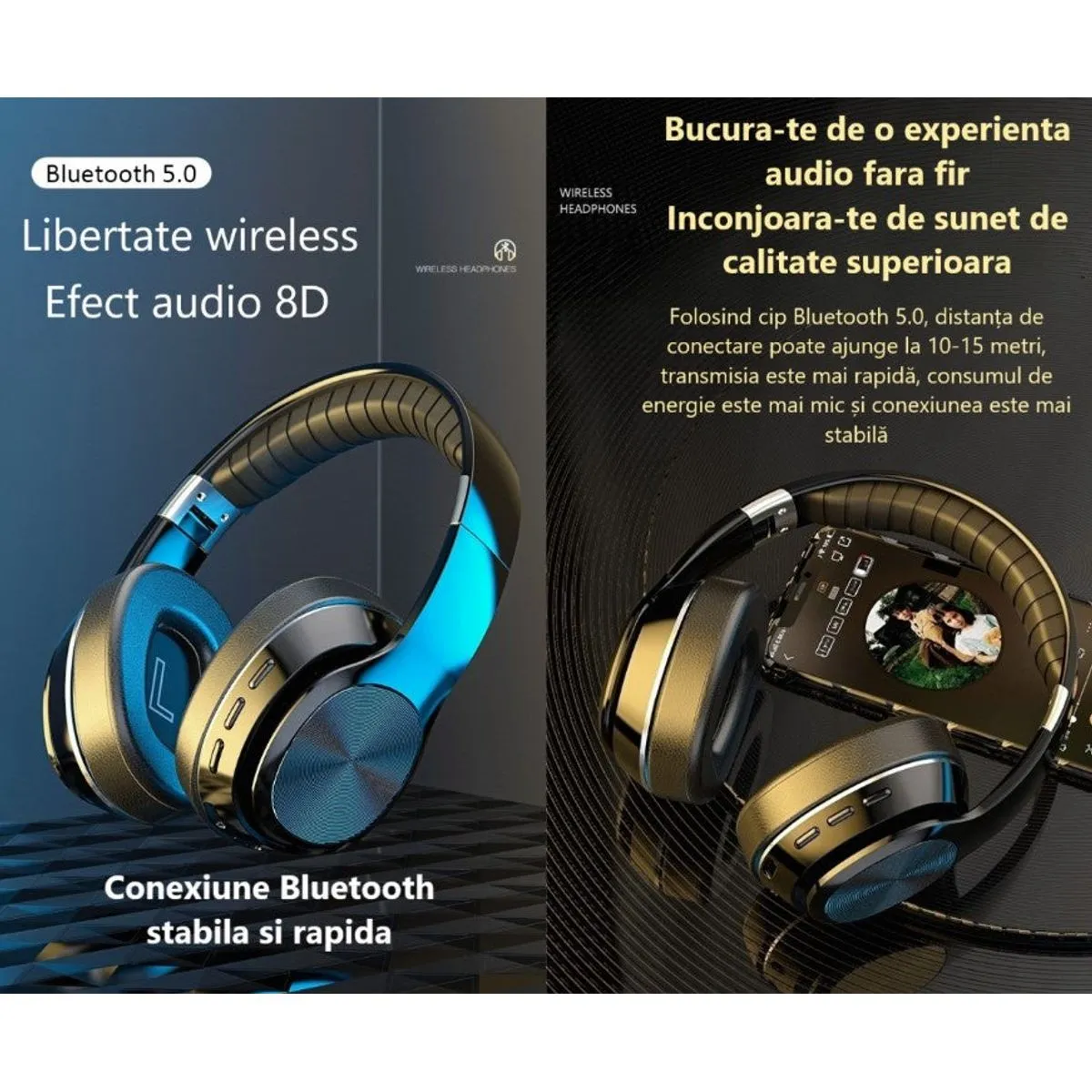 Căști Wireless Over-Ear cu Tehnologie 8D Surround Sound și Card 64GB Inclus [4]