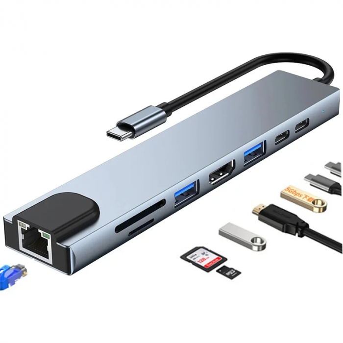 HUB USB-C 8-ÎN-1 PREMIUM - Stație de Lucru Completa într-un Singur Dispozitiv [2]