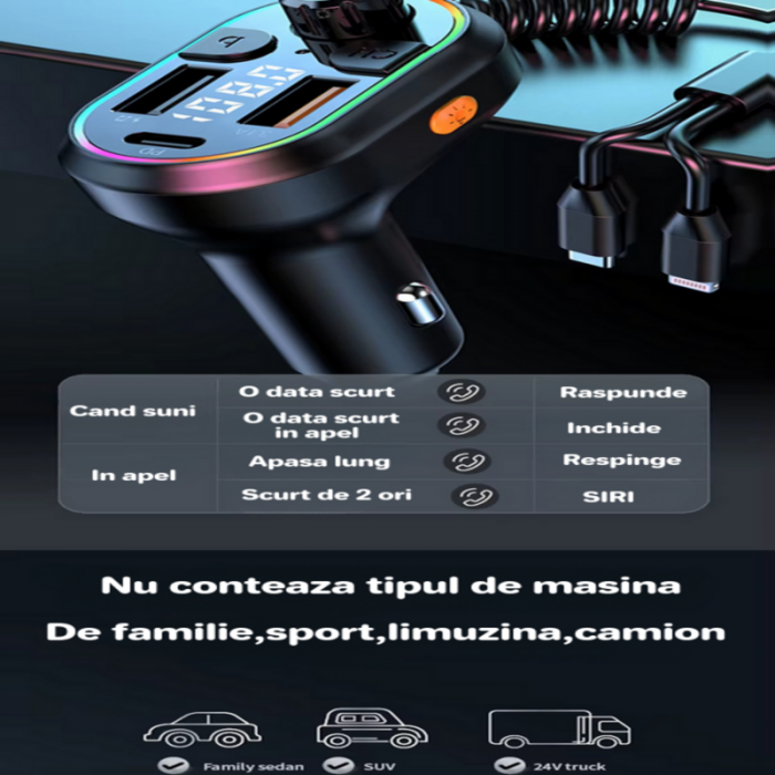 Încărcător Auto 25W PD cu Bluetooth 5.3 & Radio FM | Reducere 50% [7]