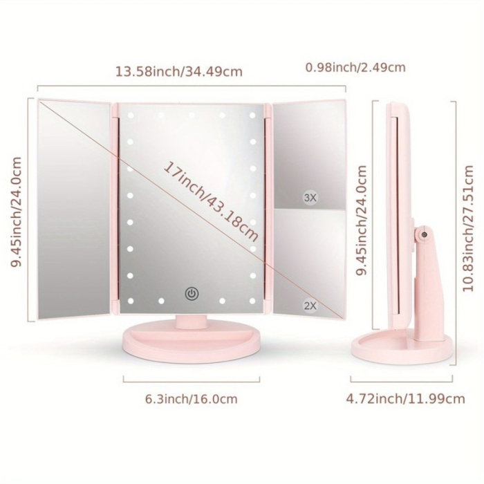 Oglindă Profesională cu LED pentru Machiaj și Îngrijire – 3 Oglinzi Pliabile cu Touch Control [3]