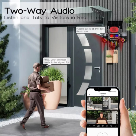 Camera de securitate solara, cu consum redus – 4G, AI, 3 lentile si 3 ecrane, 12 Mp + card 64 Gb [1]