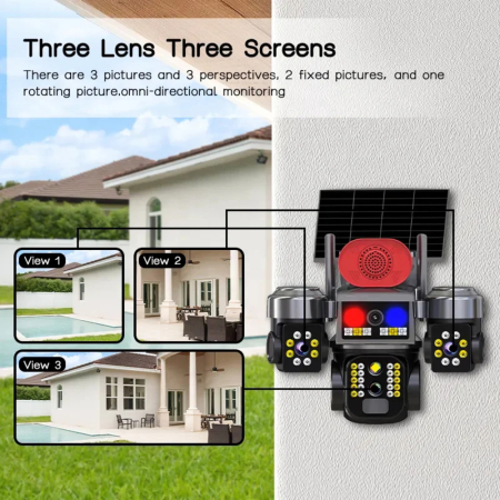 Camera de securitate solara, cu consum redus – 4G, AI, 3 lentile si 3 ecrane, 12 Mp + card 64 Gb [6]