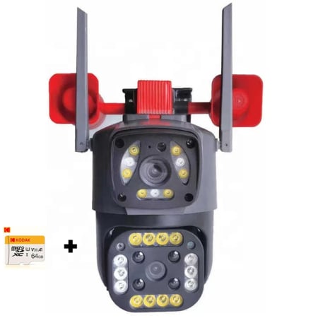 Camera duala wifi cu gornite 8Mp, 4K, PTZ, pan-tilt-zoom, vedere nocturna color, IP66, detectare si urmarire miscare, audio bidirectional, ONVIF, NVR, V380 PRO