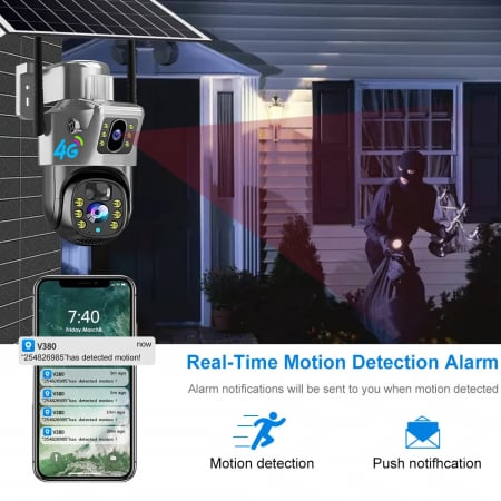Camera Solară 4G SIM, 8MP și Lentilă Duală - Supraveghere 24/7, Fără Interupere, pan-tilt-zoom, vedere nocturna color, IP66, detectare si urmarire umana, audio bidirectional [2]