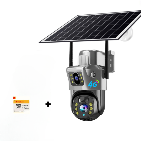 Camera Solară 4G SIM, 8MP și Lentilă Duală - Supraveghere 24/7, Fără Interupere, pan-tilt-zoom, vedere nocturna color, IP66, detectare si urmarire umana, audio bidirectional