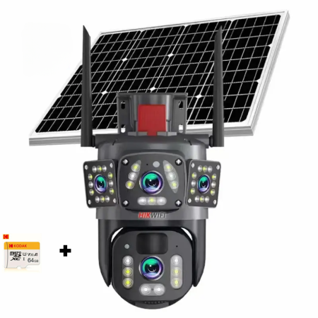 Camera Supraveghere Triplă Solară 16MP wifi - Autonomie și Conexiune Avansată, pan-tilt-zoom, vedere nocturna color, IP66, detectare si urmarire umana, audio bidirectional