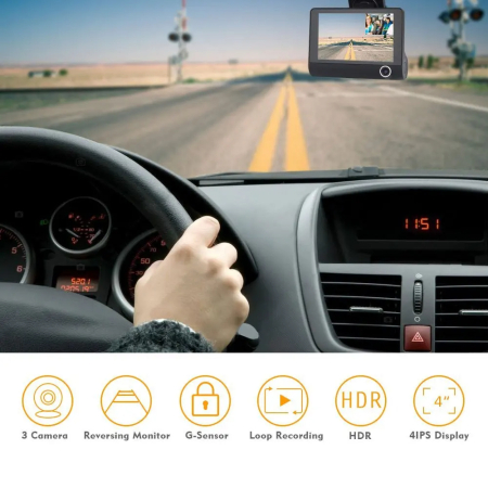 Camera Auto Triple cu Display 4" | Monitorizare Completa Față, Spate și Interior [7]
