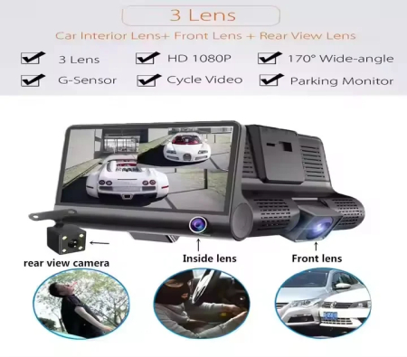 Camera Auto Triple cu Display 4" | Monitorizare Completa Față, Spate și Interior [3]