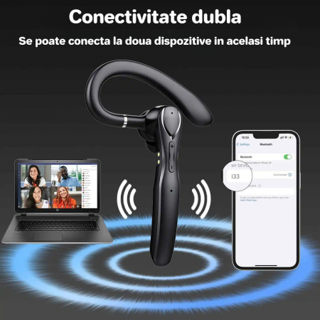Cască Wireless Bluetooth 5.3 Hands-Free | 80H Autonomie | Reducere Zgomot ENC | Încărcare Rapidă | Ideală Gaming/Apeluri [4]