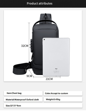 Geantă Casual Sport Antifurt cu Cifru și Port USB – Gri & Maro [5]