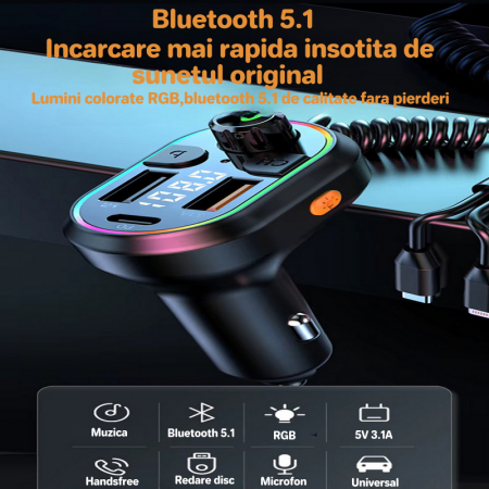 Încărcător Auto 25W PD cu Bluetooth 5.3 & Radio FM | Reducere 50% [3]