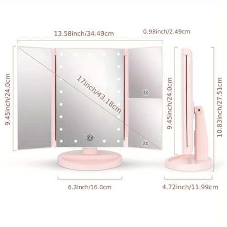 Oglindă Profesională cu LED pentru Machiaj și Îngrijire – 3 Oglinzi Pliabile cu Touch Control [2]