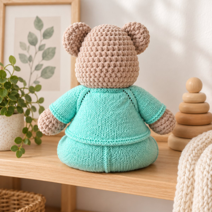 Ursuleț croșetat manual Momo cu hăinuțe tricotate turcoaz, 35 cm [4]