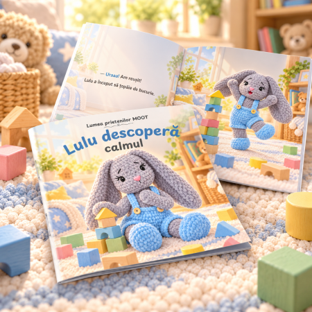 Set cadou Lulu bleu + carte „Lulu descoperă calmul” – iepuraș croșetat manual 35 cm și carte de povești [3]