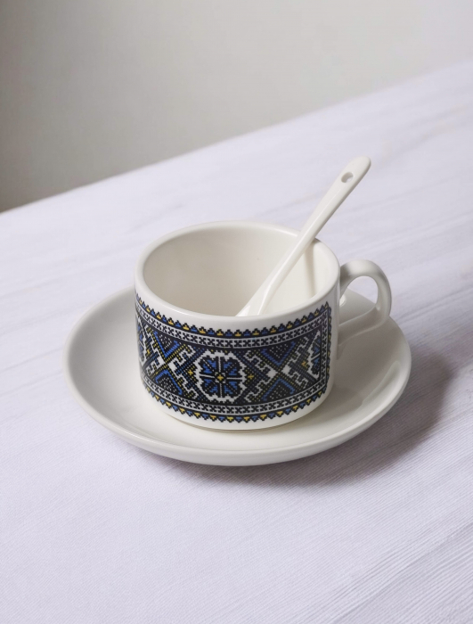 Model tradițional Maramureș albastru - ceașcă de cafea din ceramică [2]
