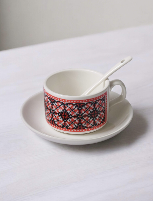 Model tradițional Maramureș roșu - ceașcă de cafea din ceramică [2]
