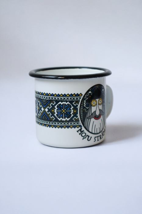 Strămoș albastru - cană emailată motive tradiționale Maramureș [2]