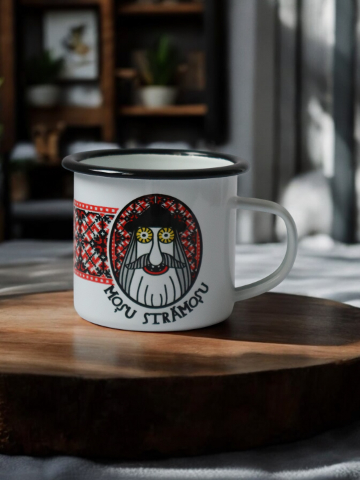 Strămoș roșu - cană emailată motive tradiționale Maramureș [3]