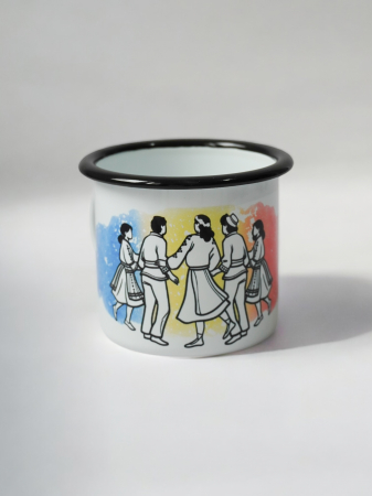 Căni emailate - Hora - cană emailată dans tradițional românesc