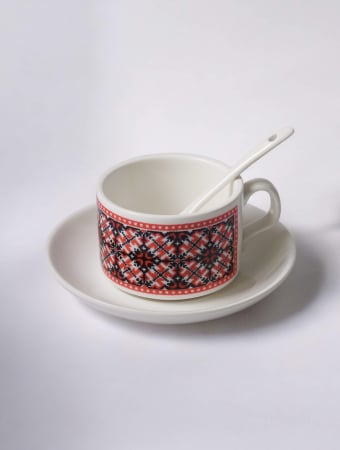 Cești cafea din ceramică - Model tradițional Maramureș roșu - ceașcă de cafea din ceramică