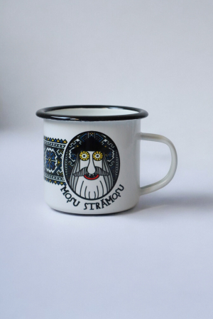 Căni emailate - Strămoș albastru - cană emailată motive tradiționale Maramureș