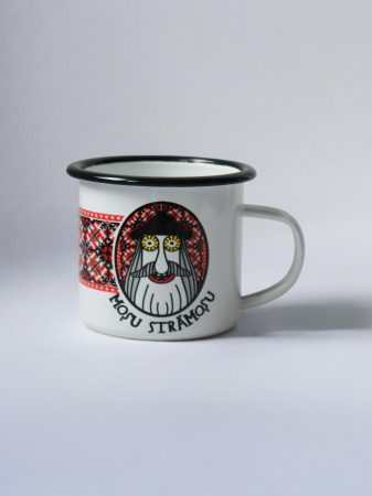 Căni emailate - Strămoș roșu - cană emailată motive tradiționale Maramureș