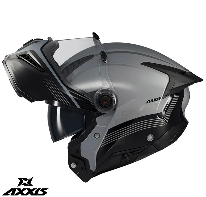 Casca modulabila (flip-up) Axxis GhostFighter SV Bitone C2 negru/gri lucios (ochelari soare integrati) – tip viziera: MT-V-36 [6]