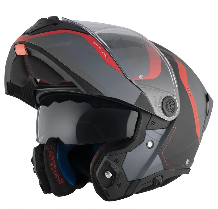 Casca modulabila MT Atom 2 SV Emalla B15 gri/rosu mat (ochelari soare integrati) Pinlock Ready - tip viziera: MT-V-35 [2]