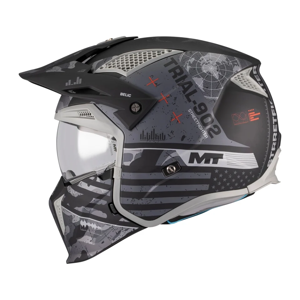 Casca MT Streetfighter SV S Belic B2 gri/negru mat (ochelari soare integrati) - masca (protectie) barbie si cozoroc detasabile - omologare noua ECE 22.06 [2]
