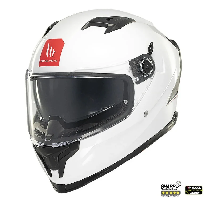 MT Helmets - Casca integrala MT Braker SV A0 alb lucios (ochelari soare integrati) - tip viziera: MT-V-28B - DKS435 - punctaj maxim SHARP Test - 5 stele