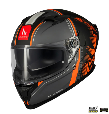 MT Helmets - Casca integrala MT Braker SV Charm B4 negru/portocaliu mat (ochelari soare integrati) - tip viziera: MT-V-28B - DKS435 - punctaj maxim SHARP Test - 5 stele
