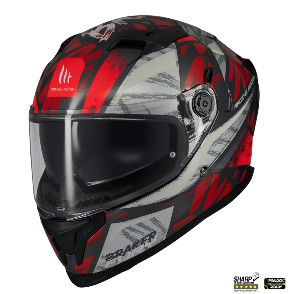 MT Helmets - Casca integrala MT Braker SV Fury C5 rosu lucios (ochelari soare integrati) - tip viziera: MT-V-28B - DKS435 - punctaj maxim SHARP Test - 5 stele
