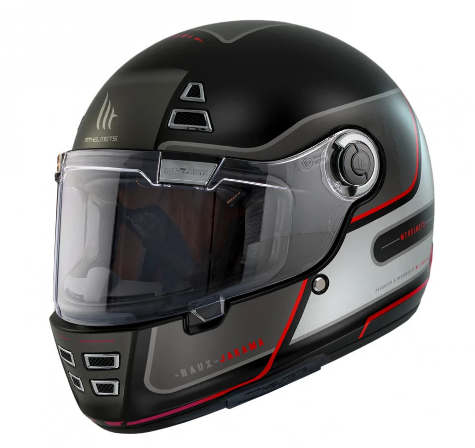 MT Helmets - Casca integrala MT Jarama Baux E15 rosu fluor mat - model Retro - Cafe Racer
