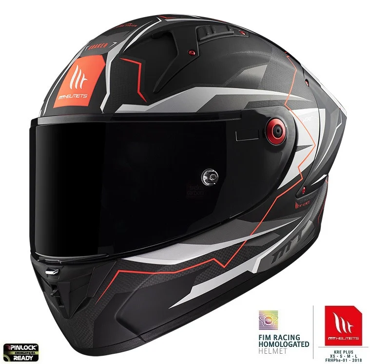 MT Helmets - Casca integrala MT KRE+ Carbon Kraker C5 rosu mat - 100% carbon - FIM approved - lentila antiaburire Pinlock + viziera neagra cadou