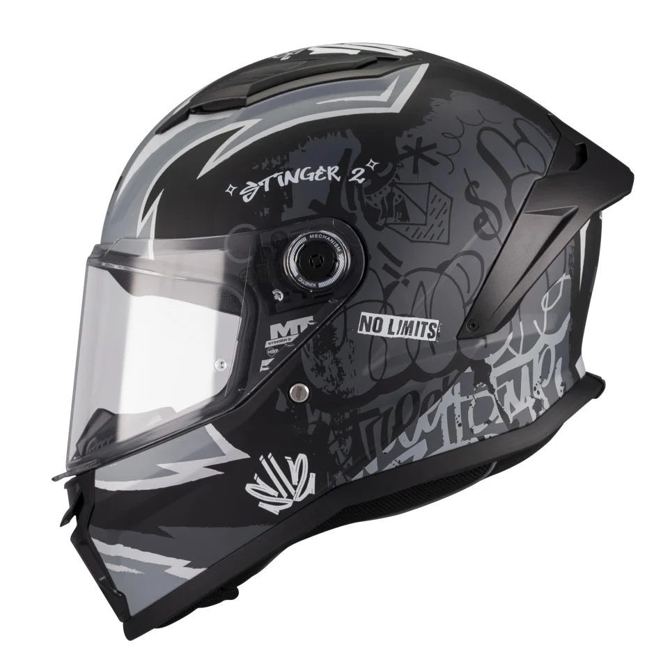MT Helmets - Casca integrala MT Stinger 2 Kids Tagger B2 negru mat - tip viziera: MT-V-28B - casca de copii