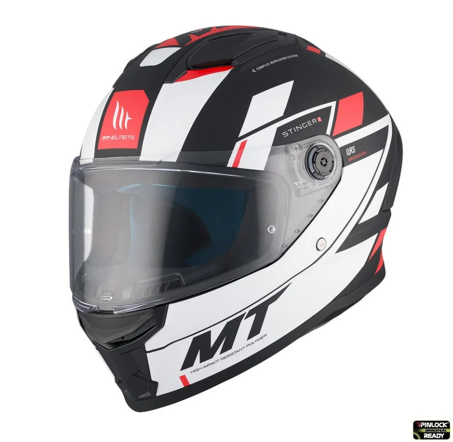 MT Helmets - Casca integrala MT Stinger 2 Zivze B5 negru/alb/rosu mat - tip viziera: MT-V-28B