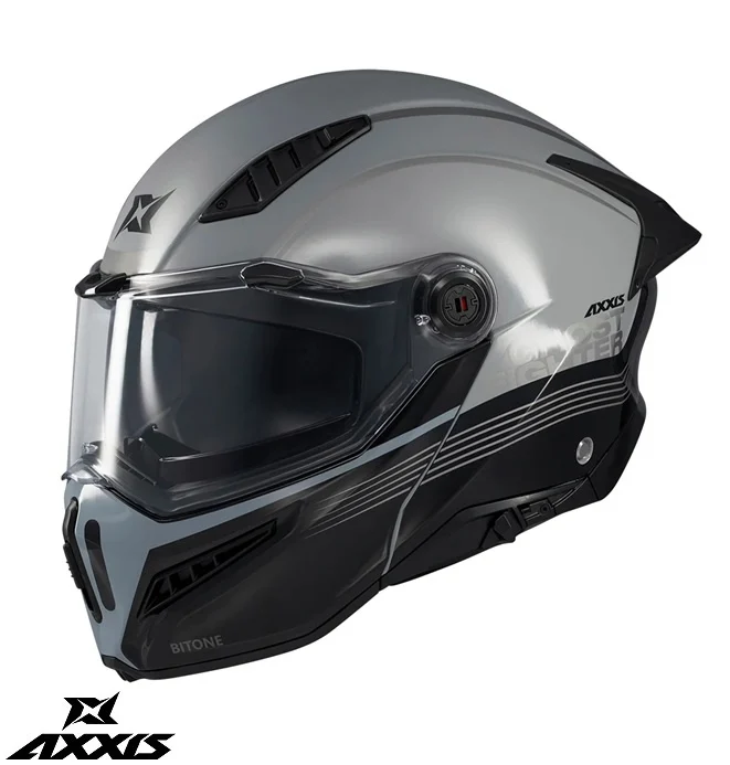 CASTI MOTO FLIP-UP/Modulabile - Casca modulabila (flip-up) Axxis GhostFighter SV Bitone C2 negru/gri lucios (ochelari soare integrati) – tip viziera: MT-V-36