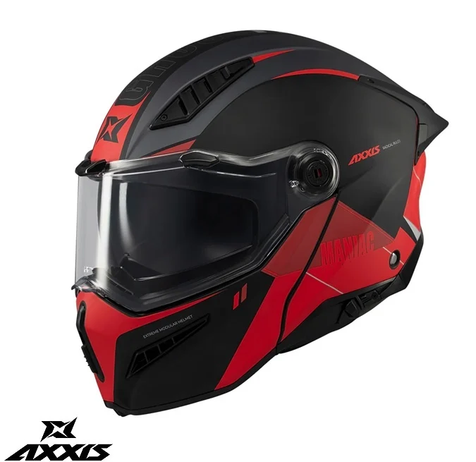 CASTI MOTO FLIP-UP/Modulabile - Casca modulabila (flip-up) Axxis GhostFighter SV Maniac B5 negru/rosu mat (ochelari soare integrati) – tip viziera: MT-V-36