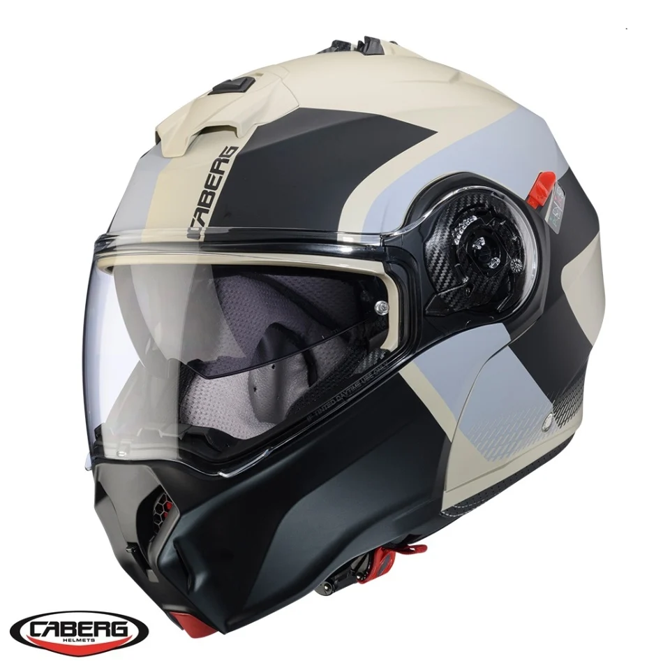 CASTI MOTO FLIP-UP/Modulabile - Casca modulabila (flip-up) Caberg model Duke Evo SV Indy P8 sand (nisipiu)/negru/gri mat Pinlock ready - lentila Pinlock inclusa