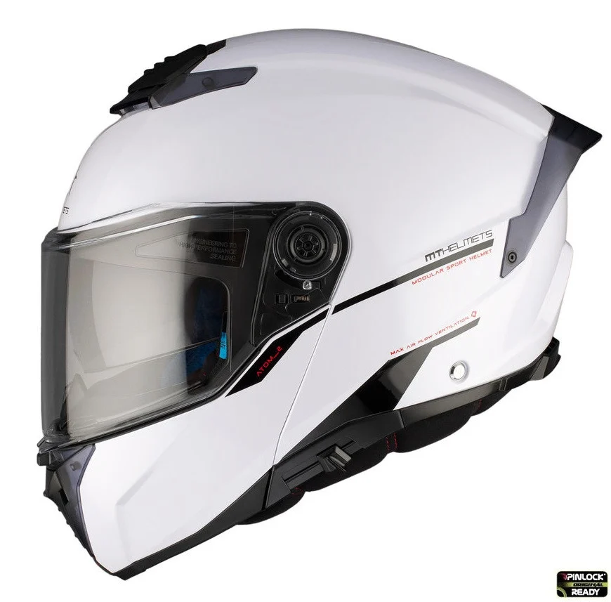 MT Helmets - Casca modulabila MT Atom 2 SV A0 alb lucios (ochelari soare integrati) Pinlock Ready - tip viziera: MT-V-35