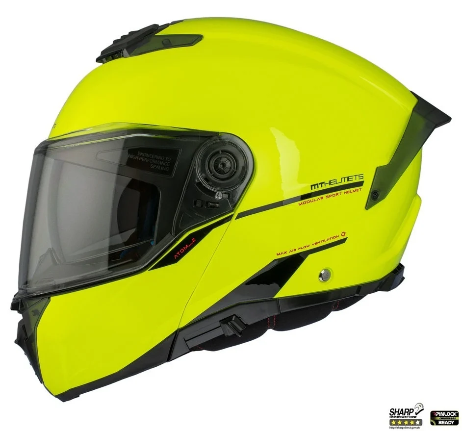 MT Helmets - Casca modulabila MT Atom 2 SV A3 galben fluor lucios (ochelari soare integrati) Pinlock Ready - tip viziera: MT-V-35