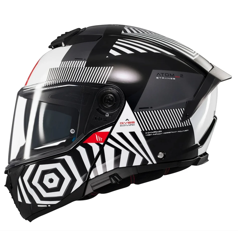 MT Helmets - Casca modulabila MT Atom 2 SV Strange B2 negru/alb lucios (ochelari soare integrati) Pinlock Ready - tip viziera: MT-V-35