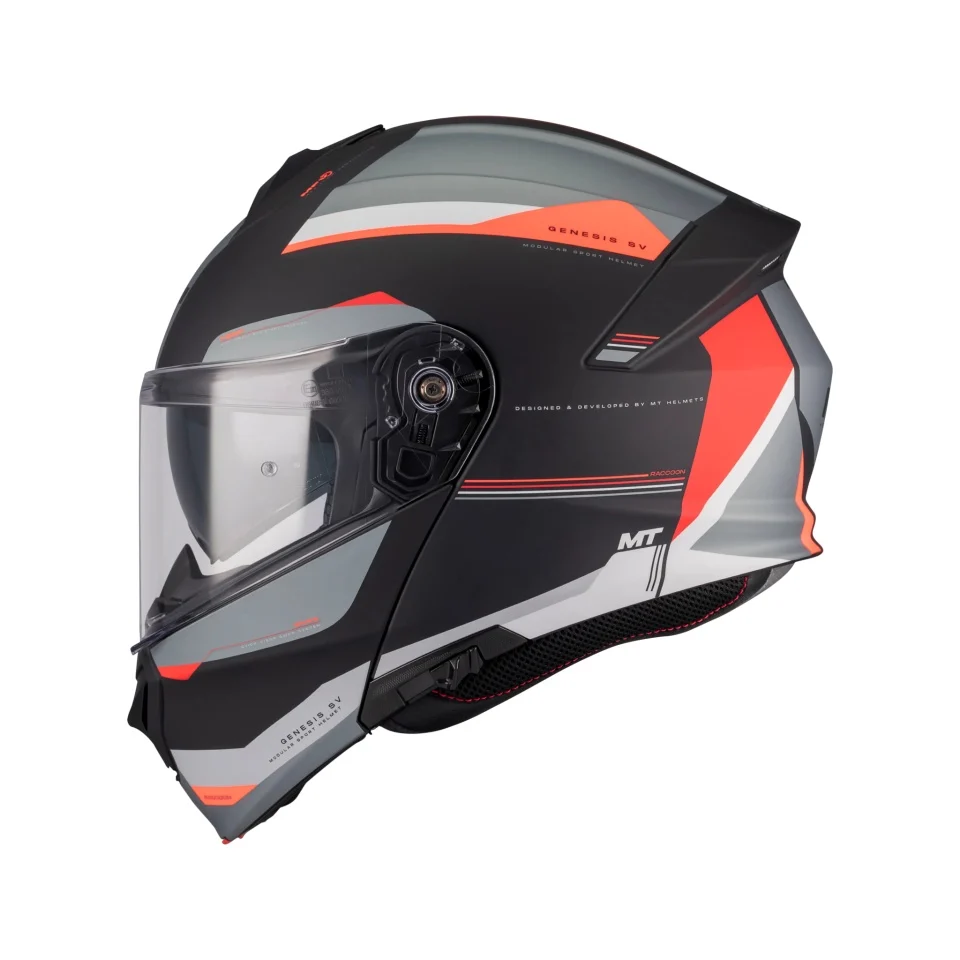 CASTI MOTO FLIP-UP/Modulabile - Casca modulabila MT Genesis SV Raccoon B5 rosu mat Pinlock ready - omologare noua ECE 22.06 - tip viziera: MT-V-25