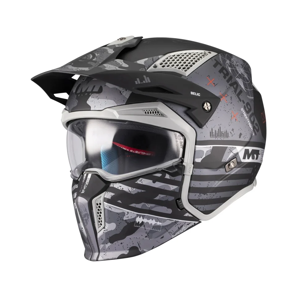 CASTI OFF ROAD/TOURING/ADVENTURE - Casca MT Streetfighter SV S Belic B2 gri/negru mat (ochelari soare integrati) - masca (protectie) barbie si cozoroc detasabile - omologare noua ECE 22.06