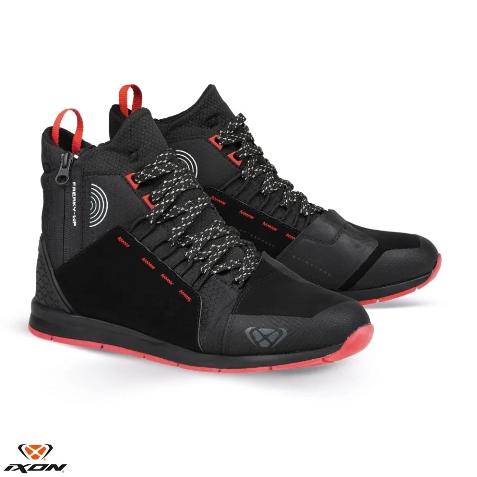 GHETE MOTO - Ghete moto Urban barbati All Season Ixon model Freaky WP MS culoare: negru/rosu/alb (100% waterproof)