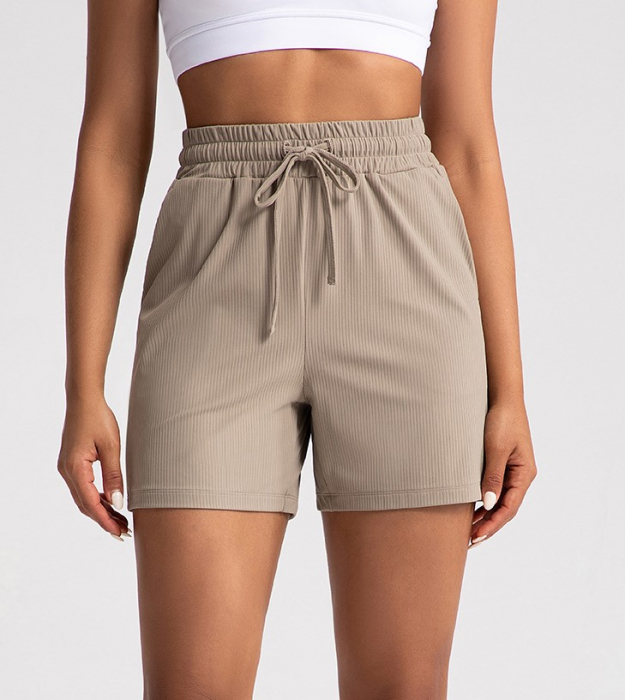 Pantaloni scurți Ribbed Soft – material catifelat, Khaki [2]